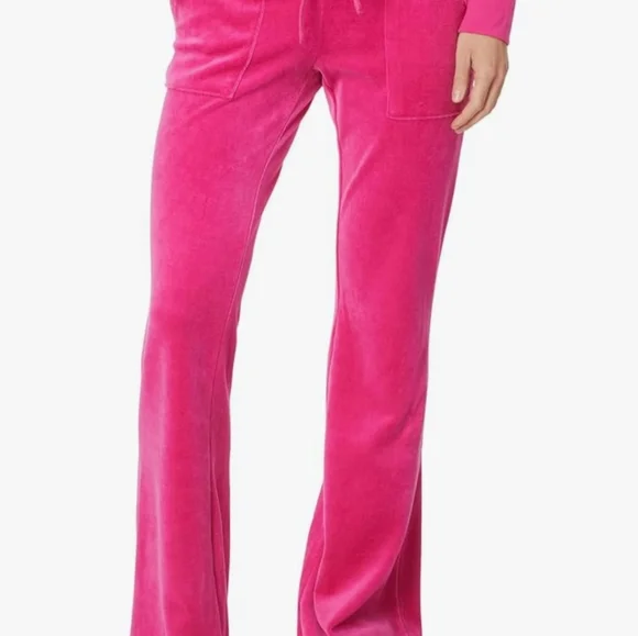 Juicy Couture Vintage Pant Women's Medium Hot Pink Velour Y2K Low Rise Wide Leg - Picture 2 of 11